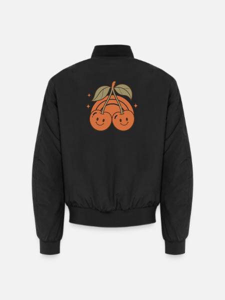 Sweet Retro Cherries Smile - Unisex Bomber Jacket - black