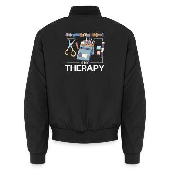 Scrapbooking is therapy - Unisex Bomber Jacket - black - Back - AI Model Male 185 light (185cm)