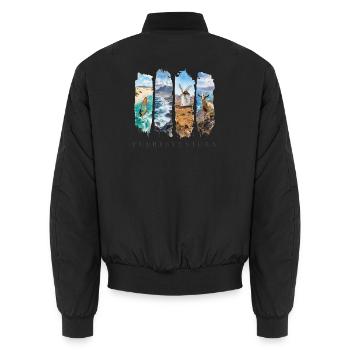 Fuerteventura Travel – Kanaren Strand & Surfen - Unisex Bomberjacke - Schwarz - Hinten - AI Model Male 185 light (185cm)