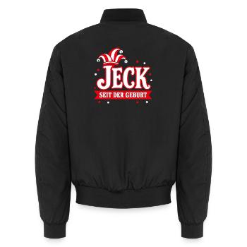 Jeck seit der Geburt Kölner Karneval Rosenmontag - Unisex Bomberjacke - Schwarz - Hinten - AI Model Male 185 light (185cm)