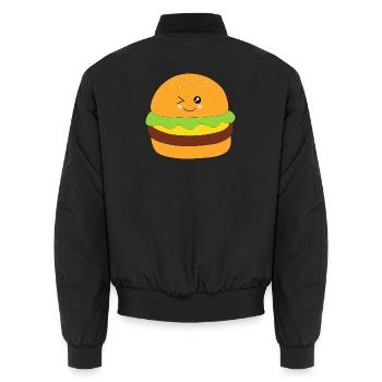 Kawaii, burgers, fast food - Unisex Bomber Jacket - black - Back - AI Model Male 185 light (185cm)