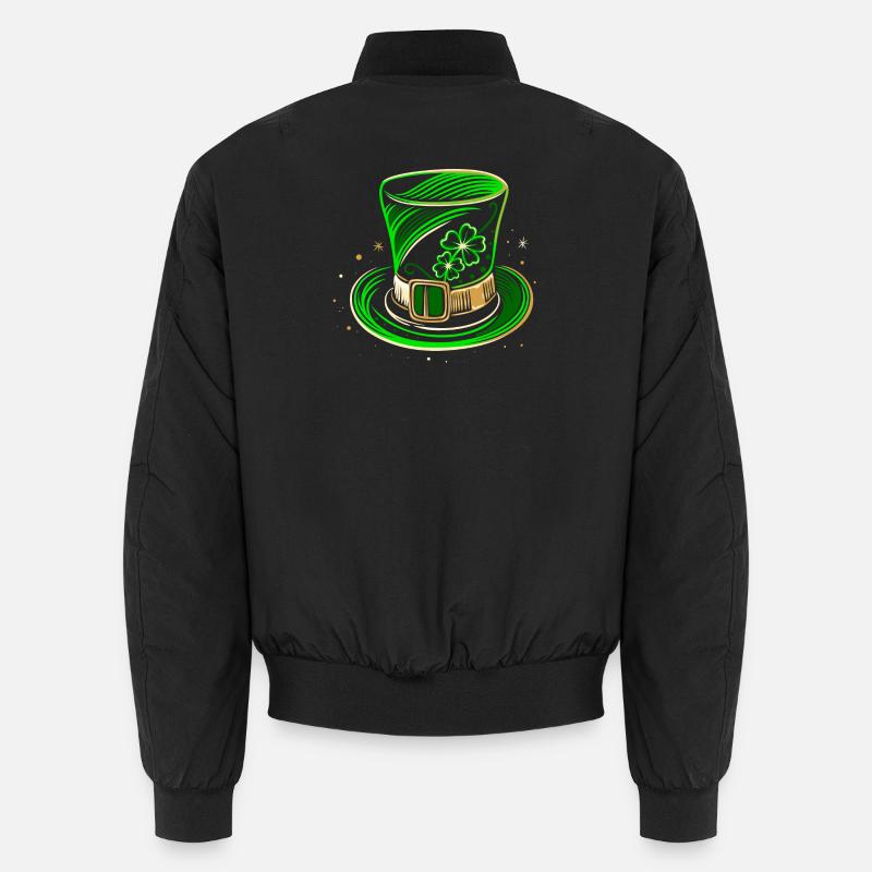 St Patrick's Day Hat Top Hat with Clover Unisex Bomber Jacket
