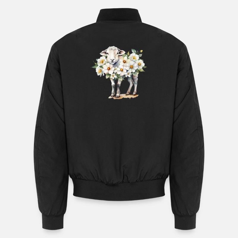 Blütenbedecktes Schaf in Aquarell - Unisex Bomberjacke - Schwarz