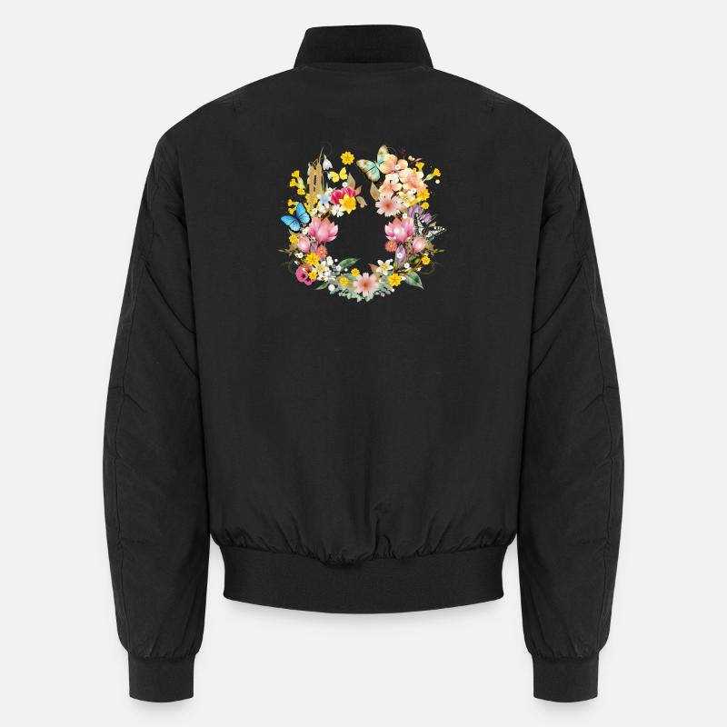 frühlingshafte bunte Blüten & Schmetterlinge - Unisex Bomberjacke - Schwarz