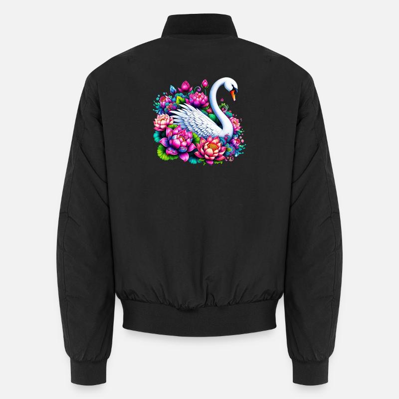 Cygne décoré de fleurs de lotus Bomber unisexe