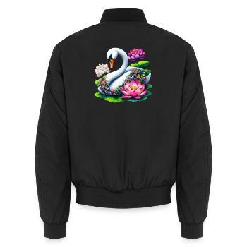Swan decorated with lotus flowers flower - Unisex Bomber Jacket - black - Back - AI Model Male 185 light (185cm)