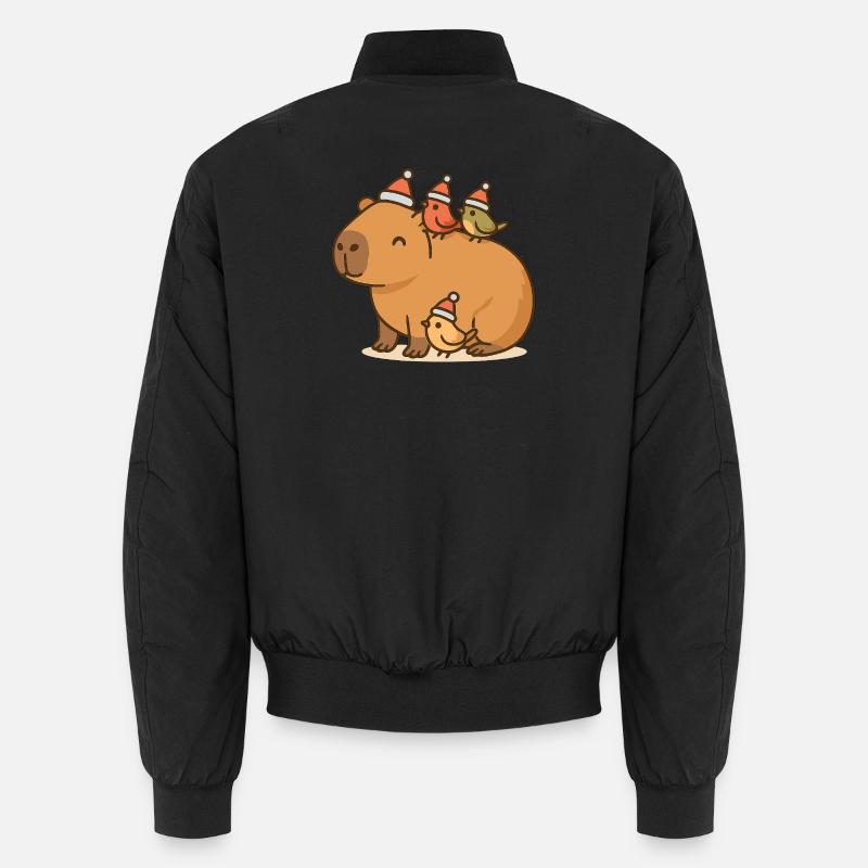 ✨ Capybara aux oiseaux de Noël – Doux et paisible Bomber unisexe