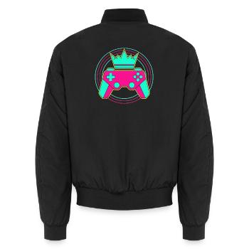 Controller Krone Neon Minimal Zocker Art - Unisex Bomberjacke - Schwarz - Hinten - AI Model Male 185 light (185cm)