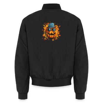 Lachender Kürbis mit Brille und blauem Hut - Unisex Bomberjacke - Schwarz - Hinten - AI Model Male 185 light (185cm)