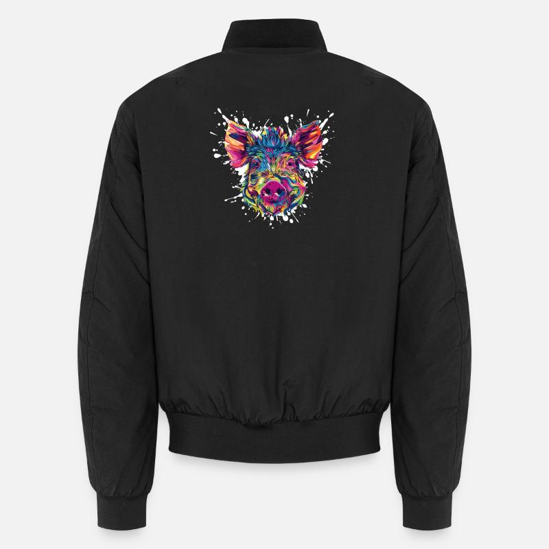 Colour explosion pig's head - Unisex Bomber Jacket - black