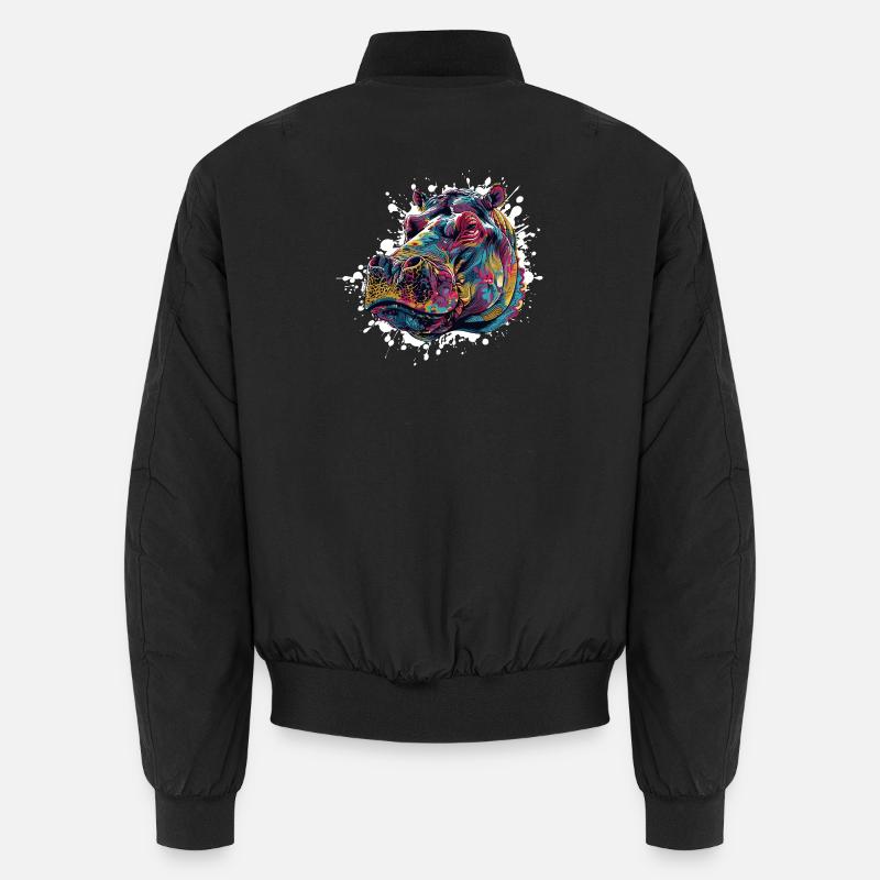 Bunter Hippo Farbspritzer - Unisex Bomberjacke - Schwarz