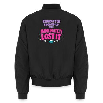 Anime Fangirl Screams Anime Reaction - Unisex Bomber Jacket - black - Back - AI Model Male 185 light (185cm)