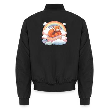 Rot Panda im Regenbogen-Wolkenkuchen - Unisex Bomberjacke - Schwarz - Hinten - AI Model Male 185 light (185cm)