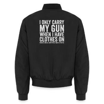 Ich trage nur meine Waffe – Lustige Waffenrechte – - Unisex Bomberjacke - Schwarz - Hinten - AI Model Male 185 light (185cm)
