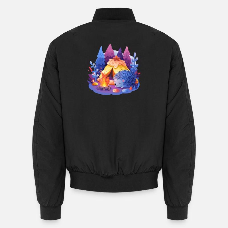 Sleeping hedgehog at the campfire - Unisex Bomber Jacket - black