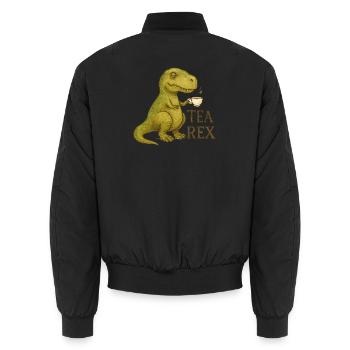 Tea Rex: Watercolor Dino Tea Time - Unisex Bomber Jacket - black - Back - AI Model Male 185 light (185cm)