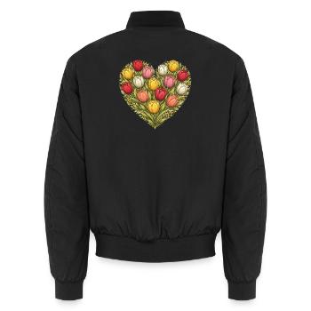 Bouquet de cœur de tulipe - Bomber unisexe - noir - Dos - AI Model Male 185 light (185cm)
