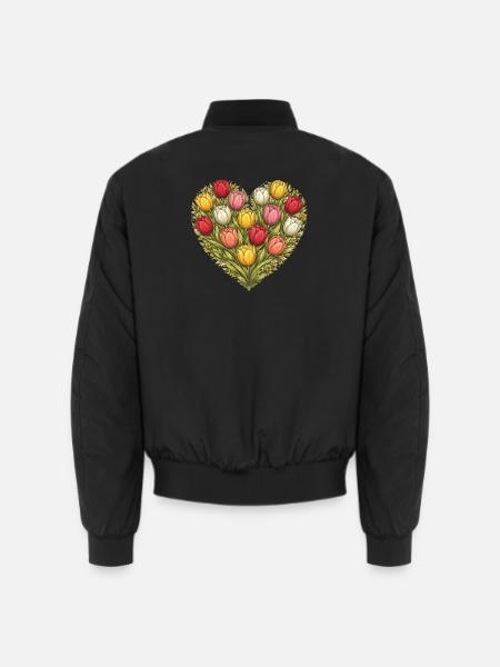 Tulip Heart Bouquet - Unisex Bomber Jacket - black