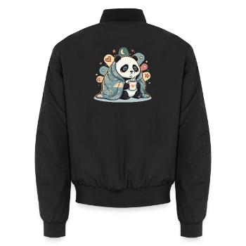 Kuschelpanda unter Wolkendecke - Unisex Bomberjacke - Schwarz - Hinten - AI Model Male 185 light (185cm)