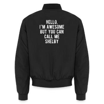 Bonjour, je suis génial, appelez-moi Shelby, citation drôle - Bomber unisexe - noir - Dos - AI Model Male 185 light (185cm)