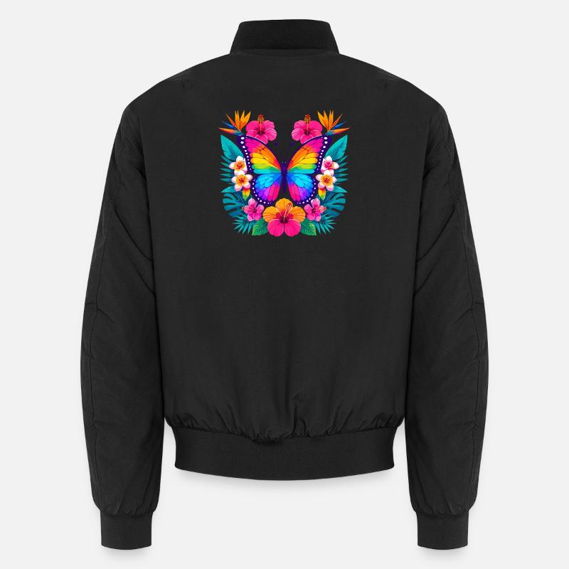 Bunter Tropen-Schmetterling - Unisex Bomberjacke - Schwarz