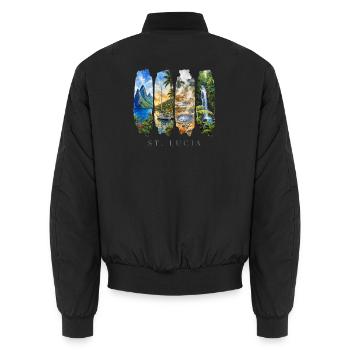 St. Lucia Vacation Travel – Caribbean Beach & Nature - Unisex Bomber Jacket - black - Back - AI Model Male 185 light (185cm)