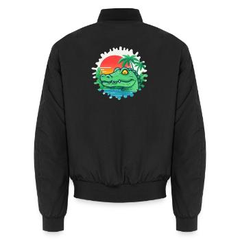 Sunset Alligator Beach - Unisex Bomber Jacket - black - Back - AI Model Male 185 light (185cm)