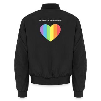 Herz der Pride: Freiheit der Liebe - Unisex Bomberjacke - Schwarz - Hinten - AI Model Male 185 light (185cm)