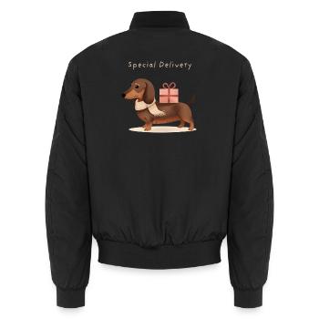 Special Delivery Dachshund Gift Christmas - Unisex Bomber Jacket - black - Back - AI Model Male 185 light (185cm)