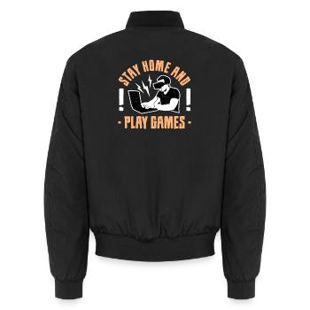 Bleib zu Hause und spiel Spiele VR Tee - Unisex Bomberjacke - Schwarz - Hinten - AI Model Male 185 light (185cm)