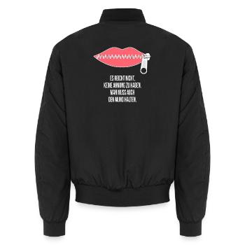 Reißverschluss Mund – Keine Ahnung, Mund halten - Unisex Bomberjacke - Schwarz - Hinten - AI Model Male 185 light (185cm)