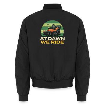 Im Morgengrauen fahren wir – lustiges Rasenmäher-Mähen - Unisex Bomberjacke - Schwarz - Hinten - AI Model Male 185 light (185cm)