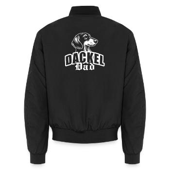 "Dachshund Dad" with dog head - Unisex Bomber Jacket - black - Back - AI Model Male 185 light (185cm)
