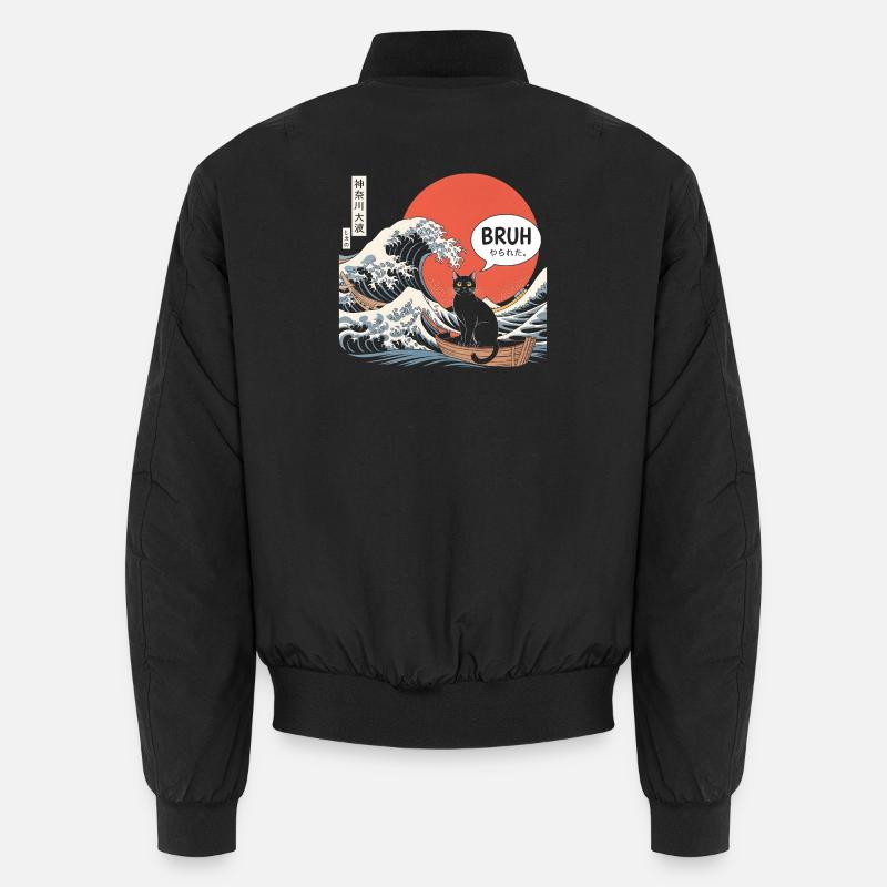 Bruh Cat Japanese Wave Aesthetic - Unisex Bomber Jacket - black