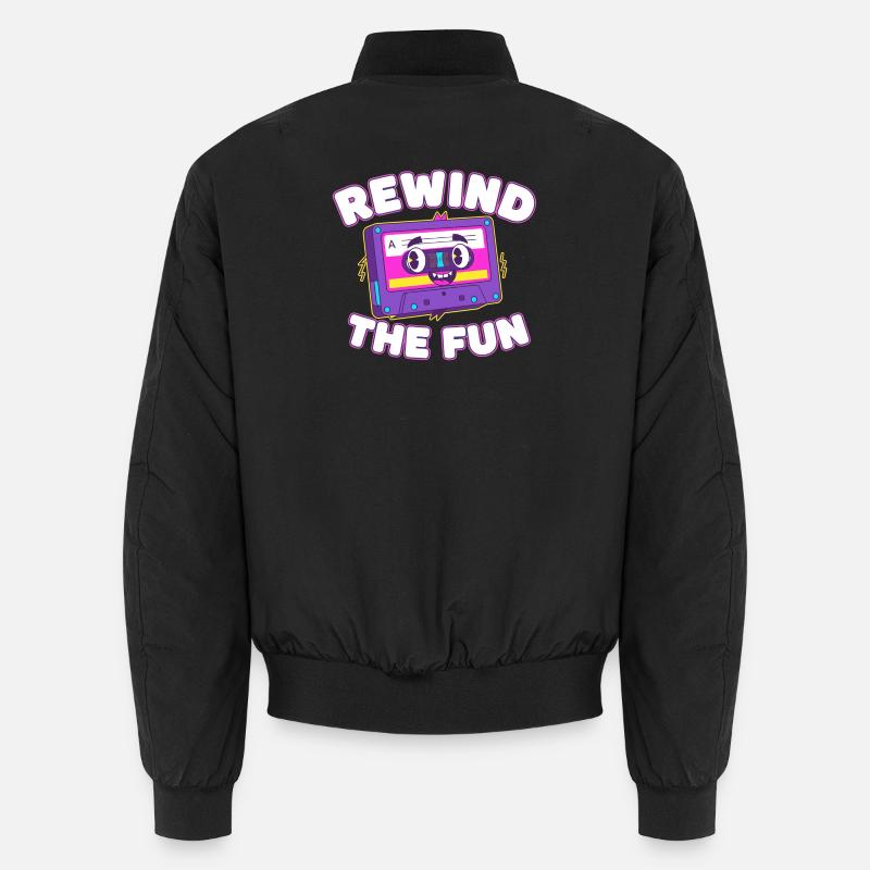 Rewind The Fun Cassette - Unisex Bomber Jacket - black