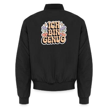 Ich bin genug – Retro Statement - Unisex Bomberjacke - Schwarz - Hinten - AI Model Male 185 light (185cm)