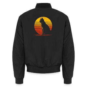 Lynx Cat Retro Wildcat Design Nature Friend - Unisex Bomber Jacket - black - Back - AI Model Male 185 light (185cm)
