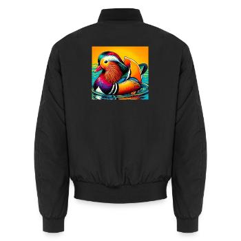 Mandarin duck - Unisex Bomber Jacket - black - Back - AI Model Male 185 light (185cm)