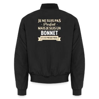 Je Ne Suis Pas Parfait Mais Je Suis Un Bonnet E... - Bomber unisexe - noir - Dos - AI Model Male 185 light (185cm)