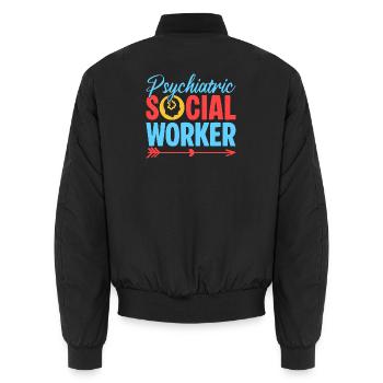 Social Worker Quota Psychiatric Social Work - Unisex Bomber Jacket - black - Back - AI Model Male 185 light (185cm)