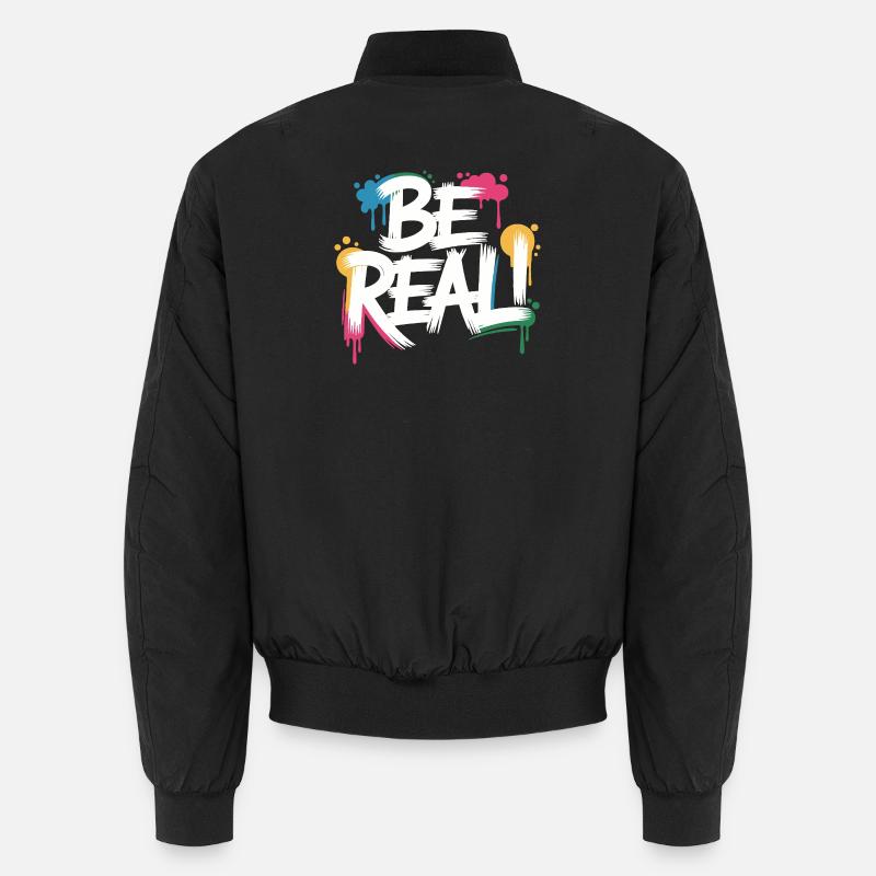 Be Real Graffiti Print - Unisex Bomber Jacket - black
