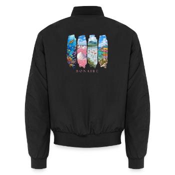 Bonaire Holiday Travel – Caribbean Nature & Reef Motif - Unisex Bomber Jacket - black - Back - AI Model Male 185 light (185cm)