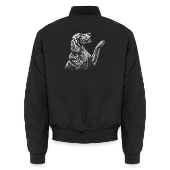Irischer Zuspieler zieht Pfote hoch – Roter Zuspieler Hund Mama Papa - Unisex Bomberjacke - Schwarz - Hinten - AI Model Male 185 light (185cm)