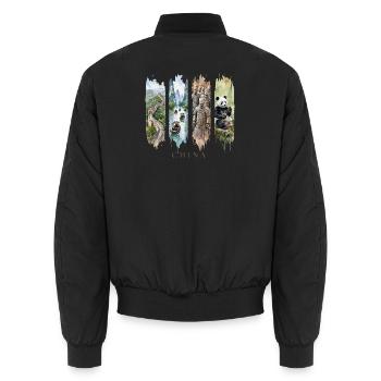 China Urlaub Travel – Mauer & Kultur Motiv - Unisex Bomberjacke - Schwarz - Hinten - AI Model Male 185 light (185cm)