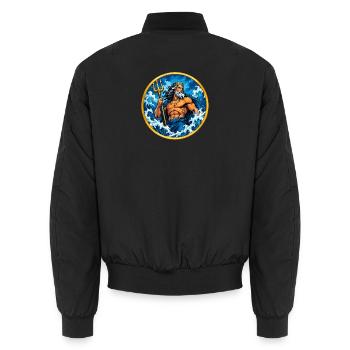 Poseidon im Sturm: Meeresgott im Kreis - Unisex Bomberjacke - Schwarz - Hinten - AI Model Male 185 light (185cm)