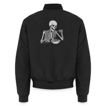 Skelett-Frühstücksschale - Unisex Bomberjacke - Schwarz - Hinten - AI Model Male 185 light (185cm)