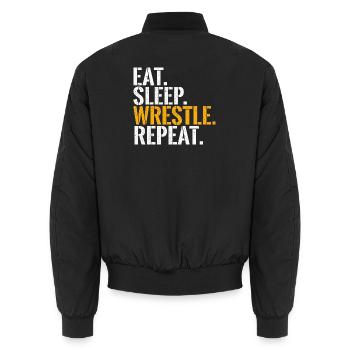 Eat, Sleep Wrestle Wiederholung – Wrestler Grappling - Unisex Bomberjacke - Schwarz - Hinten - AI Model Male 185 light (185cm)