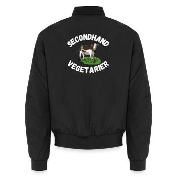 Secondhand Vegetarier Kuh - Unisex Bomberjacke - Schwarz - Hinten - AI Model Male 185 light (185cm)