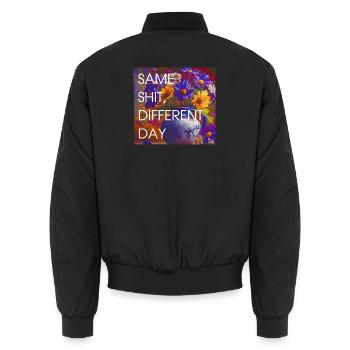 Bunte Blüten vs Alltag - Unisex Bomberjacke - Schwarz - Hinten - AI Model Male 185 light (185cm)
