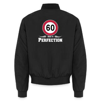 60.Geburtstag , Aged to Perfection 60 ....(25) - Unisex Bomberjacke - Schwarz - Hinten - AI Model Male 185 light (185cm)